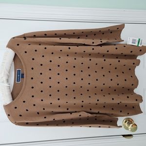 Karen Scott Brown & Black Polka Dot Lightweight Quarter Sleeve Sweater
